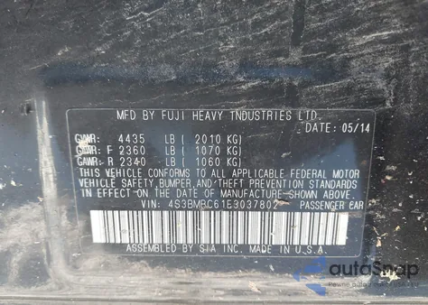 2014 Subaru Legacy 2.5I Premium из США, поврежденный, VIN 4S3BMBC61E3037802